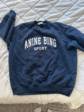 Anine Bing Navy Crewneck Sweatshirt with White Logo